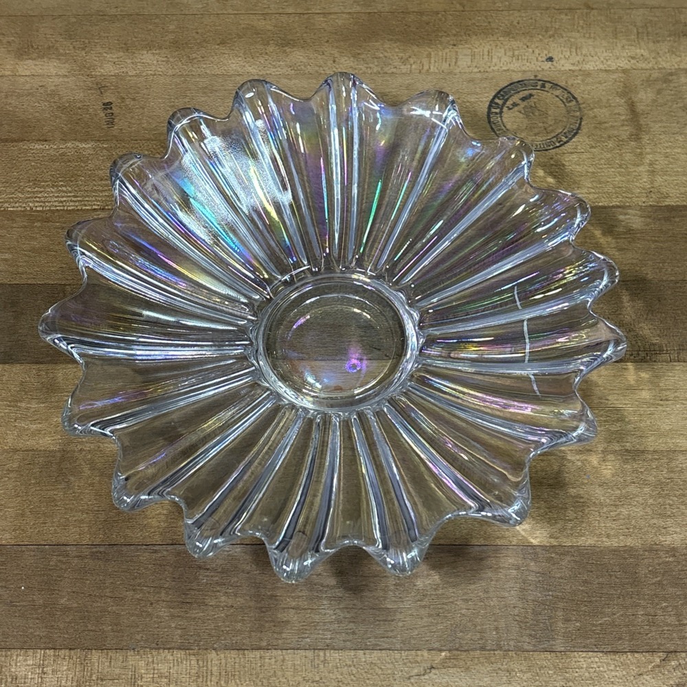 Vintage Federal Glass Radiale Iridescent Carnival Glass Starburst Serving Bowl